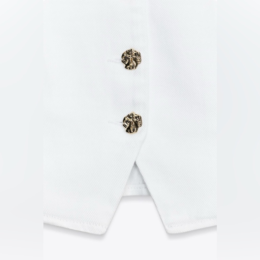 Zara NWT Cotton Blend Round Neck Sleeveless Denim Vest with Gold Buttons (XS) - Picture 8 of 9